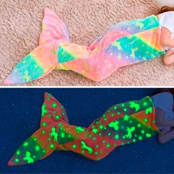 New Night Glow Mermaid Tail Blanket Soft Flannel Fleece Wearable Companion  Cute Kids Blankets  for All Seasons