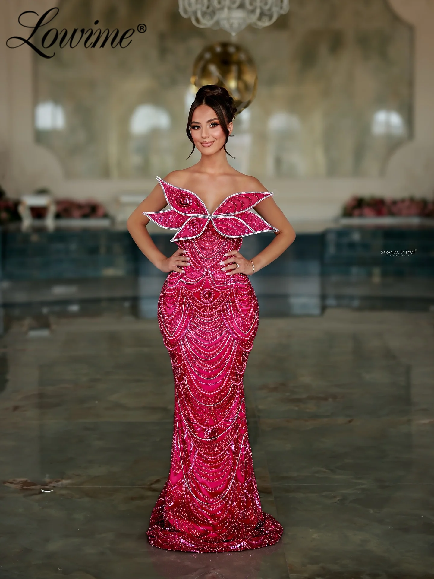 

Full Beading Tassels Crystal Party Dresses Sparkling Strapless Prom Gown for Women Banquet Dress Customized Evening Gowns Pink