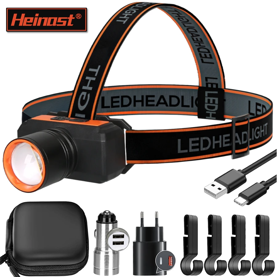 Krachtige LED-koplamp met 4 verlichtingsmodi Outdoor noodzaklamp TYPE-C Oplaadbare zoomlamp Waterdichte campinglamp