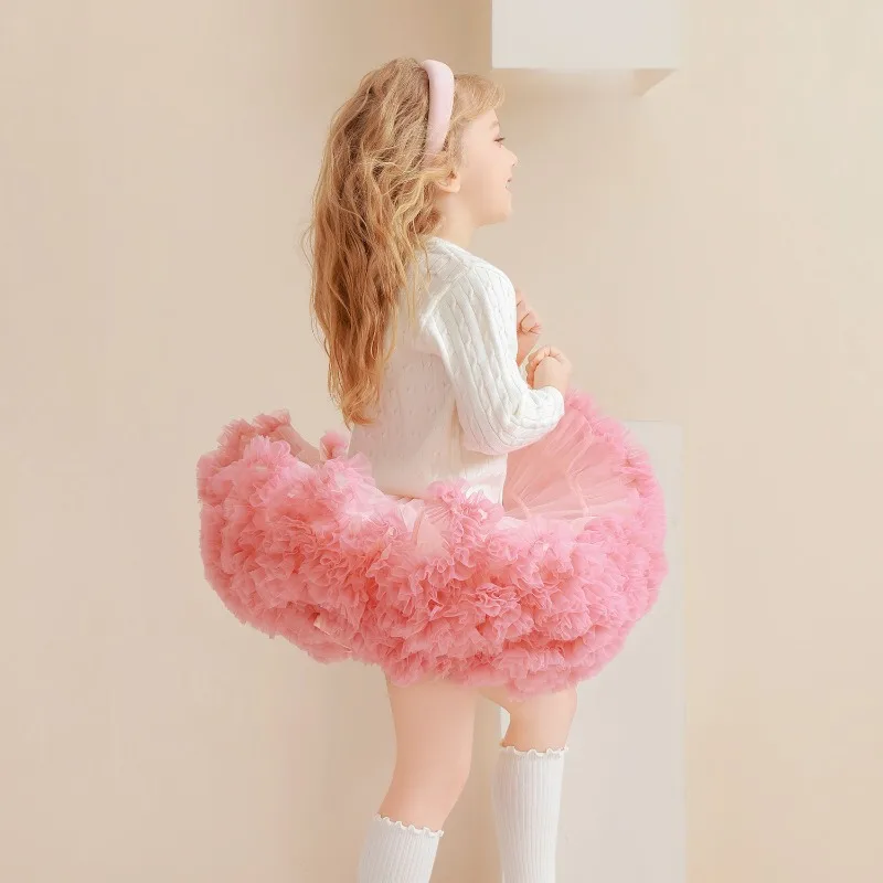 Sweet Pink Mesh Tutu Dress for Girls, Multi-layer Cake Skirt, Fluffy Half-Skirt, Stage Performance Costume for Children's Day