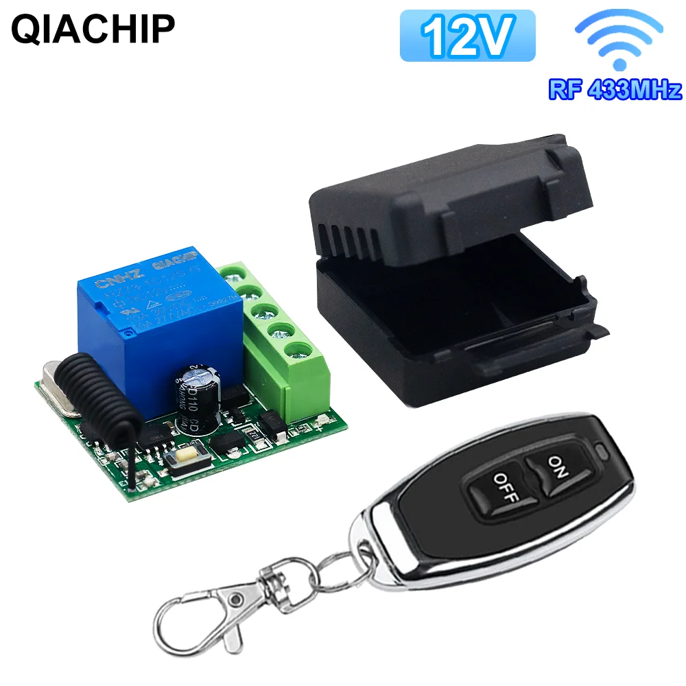 QIACHIP RF 433MHz DC 12V Remote Control Switch Wireless Relay Receiver Mini Module Remote Controller for Fan LED Garage Door