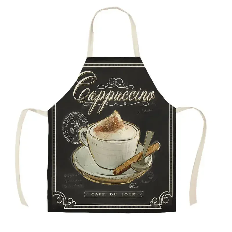 Coffee Pattern Ladies Kitchen Apron Restaurant Cafe Rotisserie Linen Stain Resistant Apron Cleaning Tool Housewares Kitchen