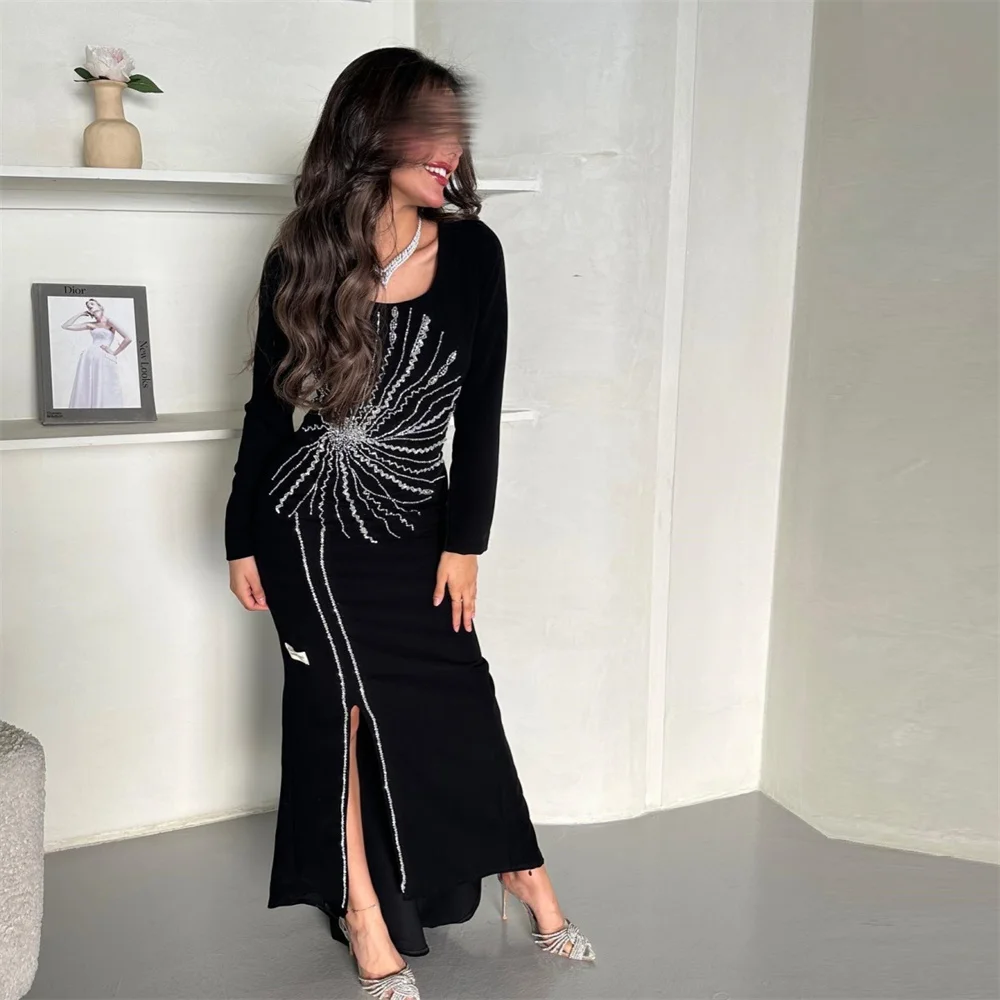 

Customized Formal Dress Saudi Arabia Dearin Scoop Neckline Mermaid Floor Length Skirts Layered Draped Bead Applique Bespoke Occa