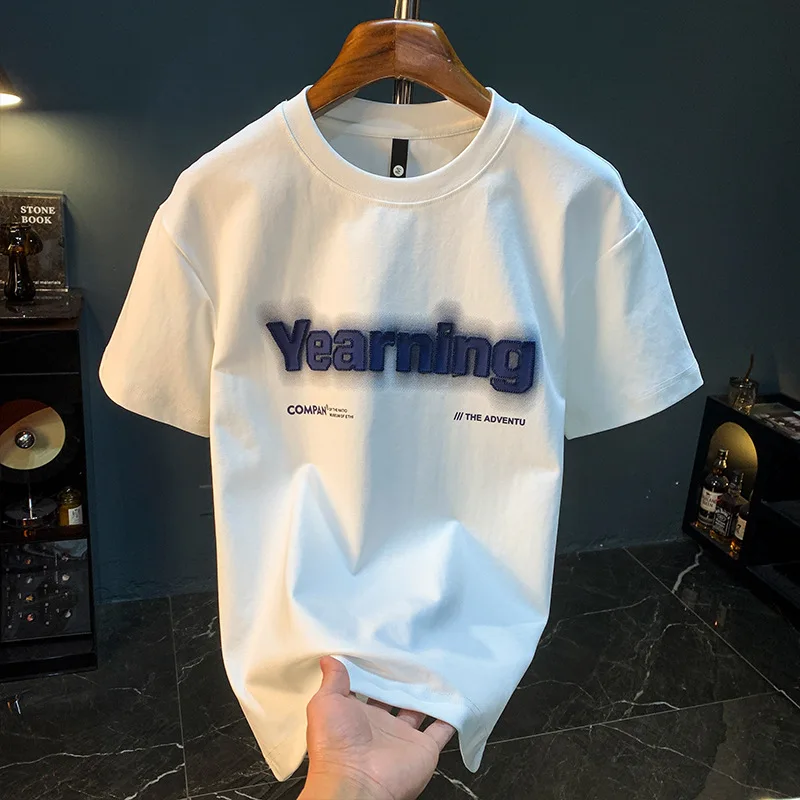 

Summer Short sleeved Men's T-shirt 2025 Trendy Brand Embroidered Printed Versatile Fashion Printed Casual Top