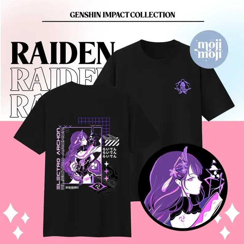 Chemise d'impact, Raiden Shogun, T-shirt Genshin, Chemise de joueur, T-shirt de jeu, Raiden Merch, Anime mignon