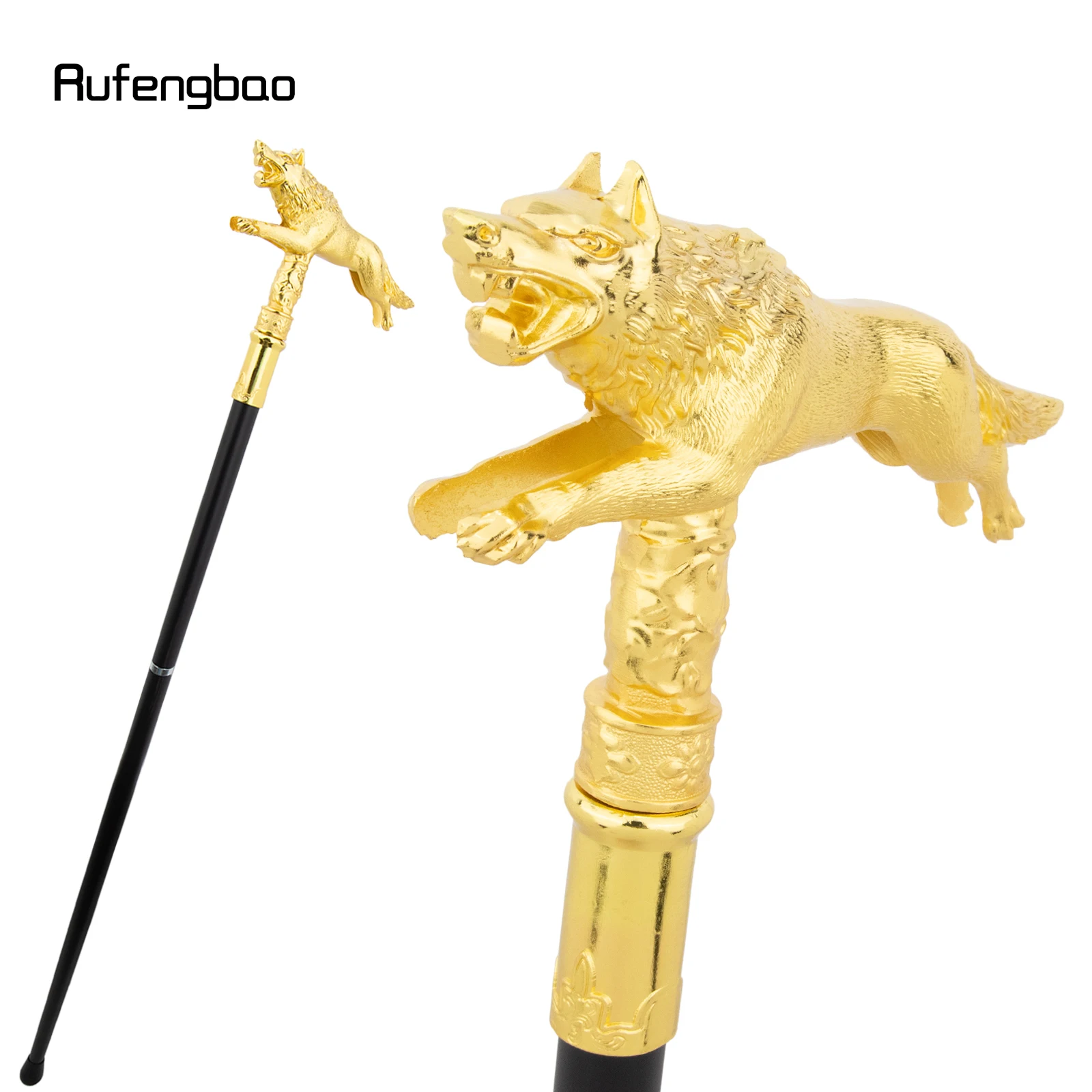 Bengala Decorativa Golden Wolf para Caminhada e Corrida, Elegante para Cavalheiros, Cosplay, com Punho, 91cm
