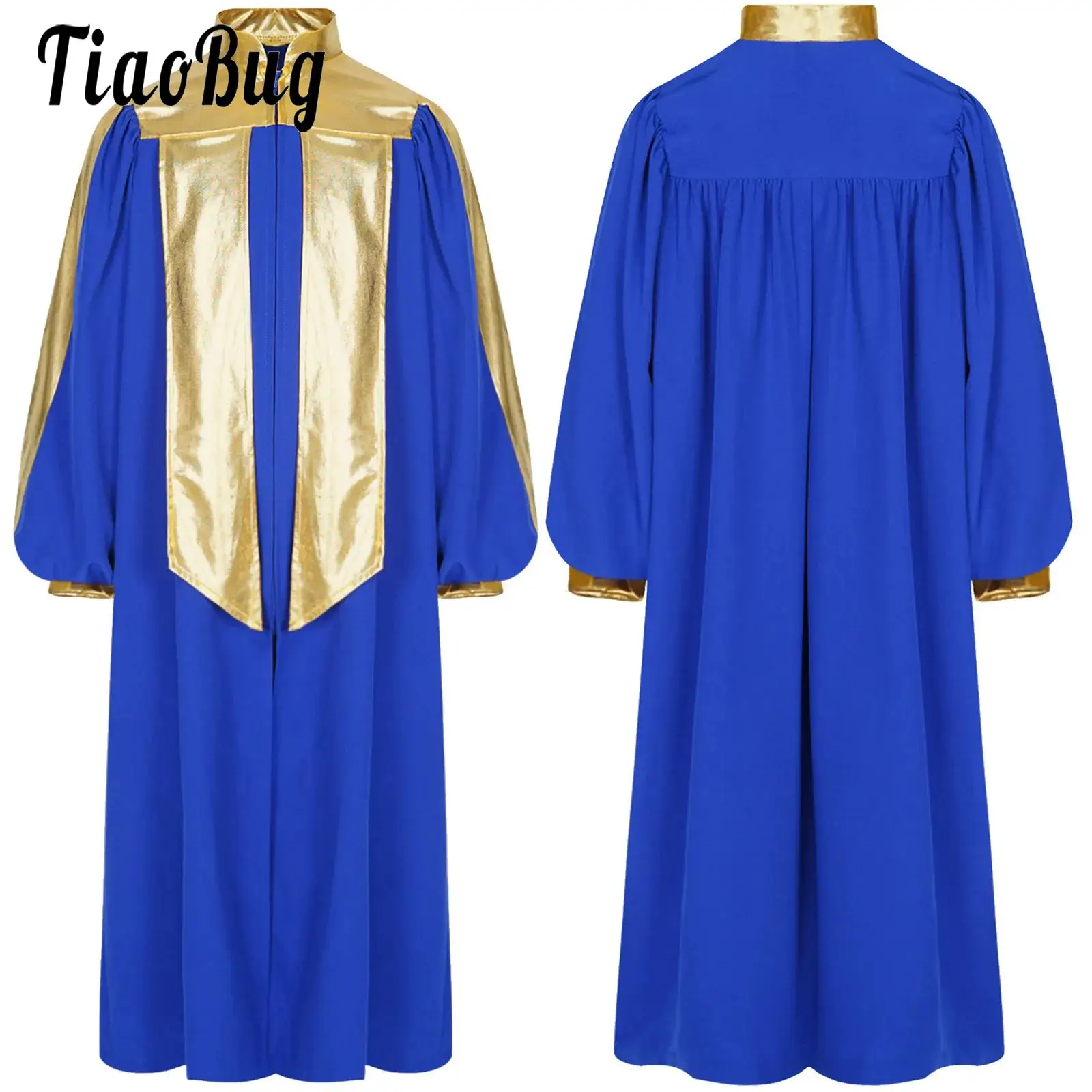 

Choir Robe for Girls Boys Graduation Gown Long Sleeve Bathrobes Gold Trim Muslim Robe Shiny Prayer Dress Cosplay Performance