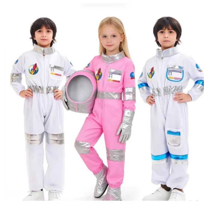 Boys girl US Astronaut cospaly Costume Deluxe Print Cartoon White Space Suit Bodysuit Halloween Role Play Adventure for boys