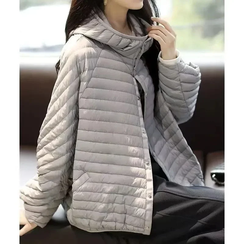 2024 Autumn/Winter New Lightweight Autumn/Winter Jacket Women\'s Fashion Lightweight Hooded Loose Parker Down Cotton Coat Women\'s