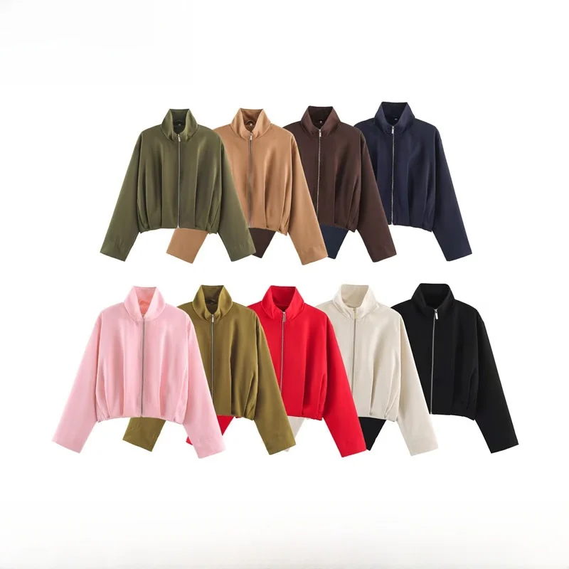Early Autumn New Arrival Women's Fashion Stand Collar Pilot Jacket Coat ZR Style Polyester Fiber Long Sleeve Short Coat