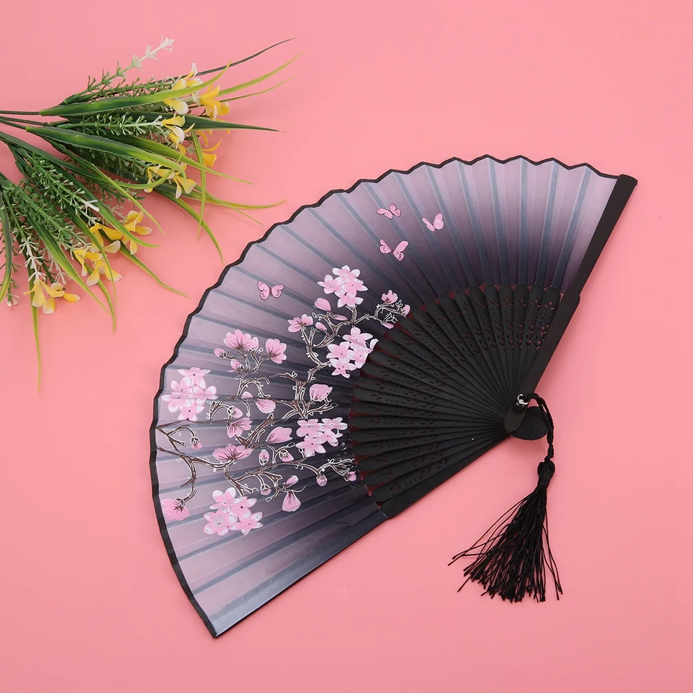 Cherry Blossom Pattern Folding Hand Fan Wedding Party Gift Dance Props Home Office Decoration