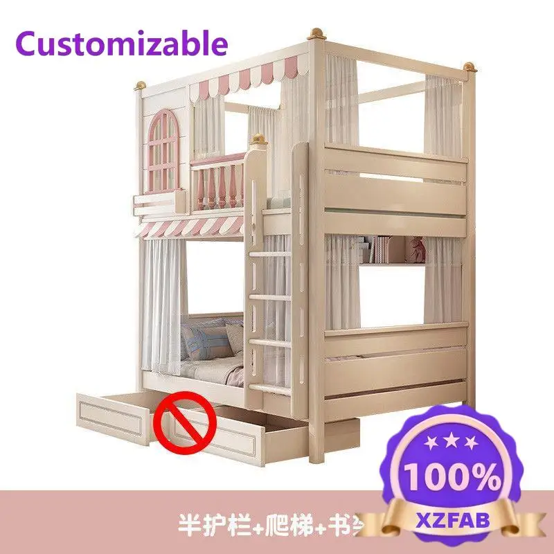 Factory Direct 2026 double-layer high guardrail boys and girls solid wood small apartment high and low bed