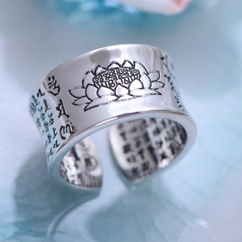 Women Spell Buddhist Engraved Magic Amulet Ring With Text Heart Sutra Men In Buddhist Finger Thai Lotus Fun Satan Rings For