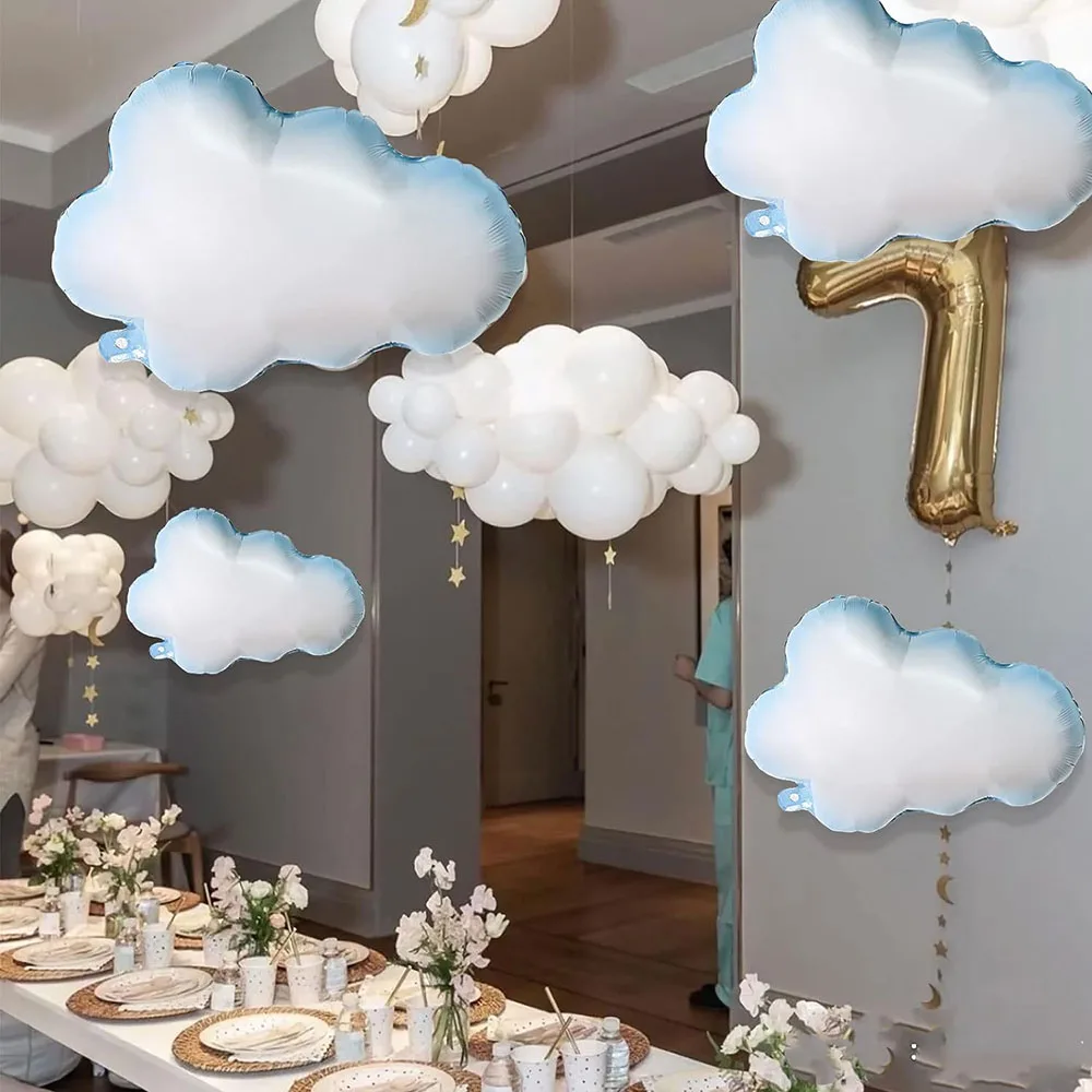 Wolkenballons, 8-teiliges Set mit 76,2 cm großen, aus Polyesterfolie und Aluminiumfolie gefertigten Helium-Wolkenballons, geeignet für Geburtstagsfeiern, Babypartys, Hochzeiten, Brautgeschenkpartys, blaue und weiße Themenpartys. – Detail 4