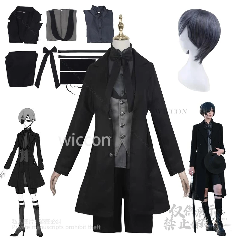 Anime Black Butler Anime Ciel Phantomhive Costumes Uniform Ciel Wig For Man Female Halloween Carnival Party Suit Cos Customized