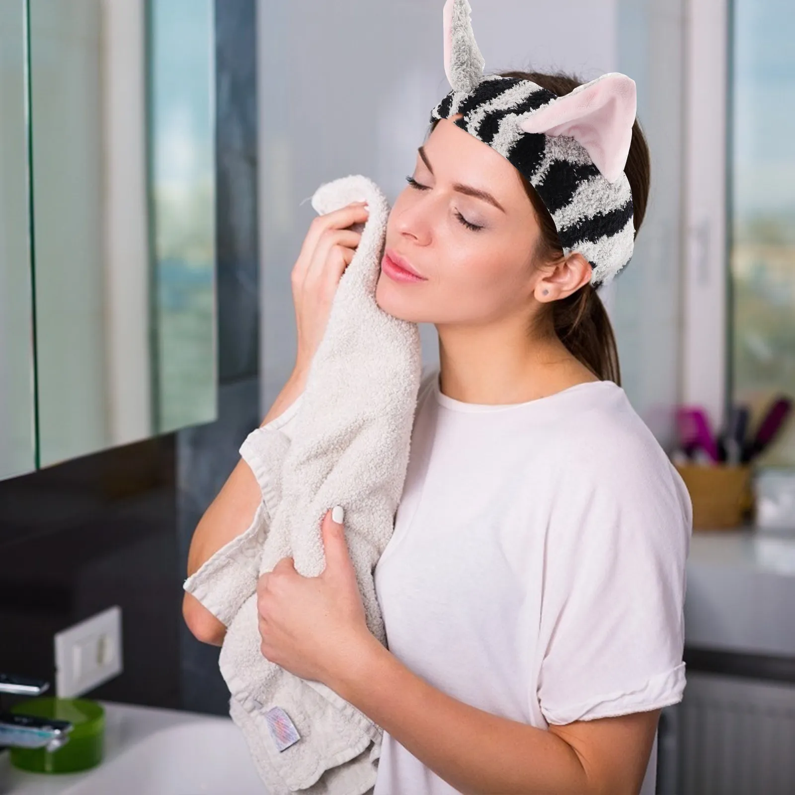 

3Pcs Spa Headbands Elastic Cat Ear Makeup Wash Hairband Comfortable Breathable for Yoga Running Towel Headband