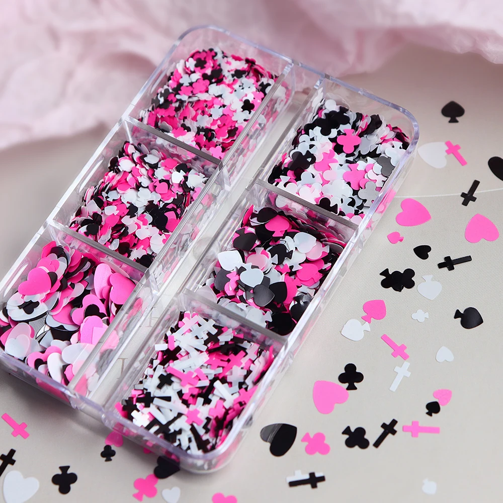 Resin Filler Black Pink Sequins Poker Cross Love Heart Epoxy Resin Flake Playing Card DIY Silicone Resin Mold Making Accessories