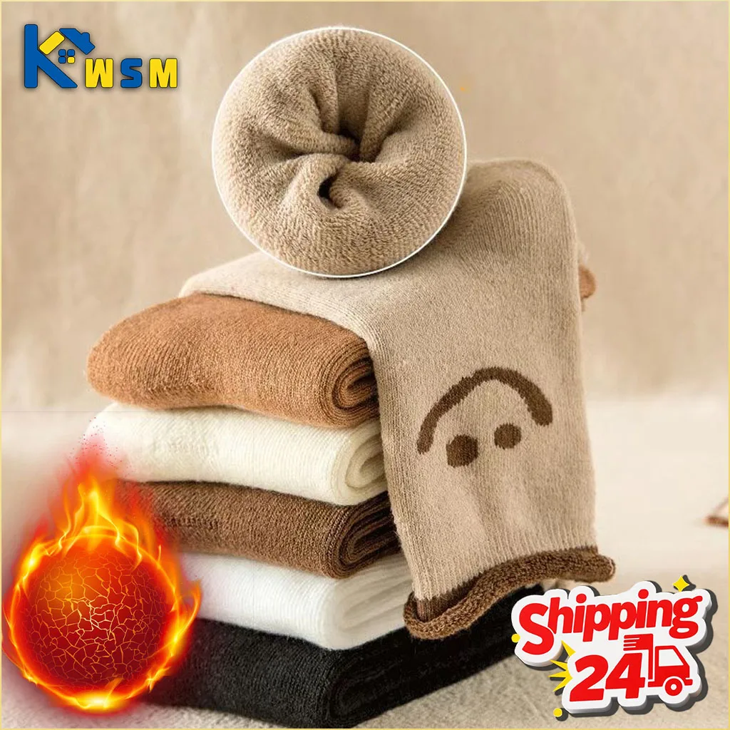 1-10Pairs الخريف والشتاء المرأة جوارب صوف مع بطانة أفخم تيري الجوارب منتصف العجل جوارب قطنية لقضاء عطلة هدية الكريسماس