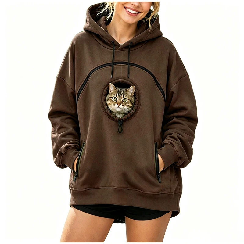 Haustier-Kapuzenpullover mit Tasche, Katzen-Kapuzenpullover mit Tasche, Fleece-Hundetrage-Sweatshirt, Kapuzenpullover mit Hundetasche, Katzen-Trage-Werkzeug, Oversize-Sweatshirt – Detail 7