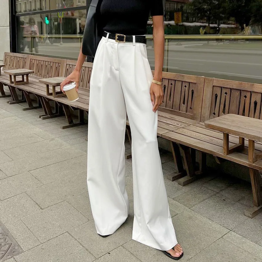 European And American New Style White High-Waisted Long Cross-Border Fashion Versatile Simple Casual Pants Loose Autumn Women's