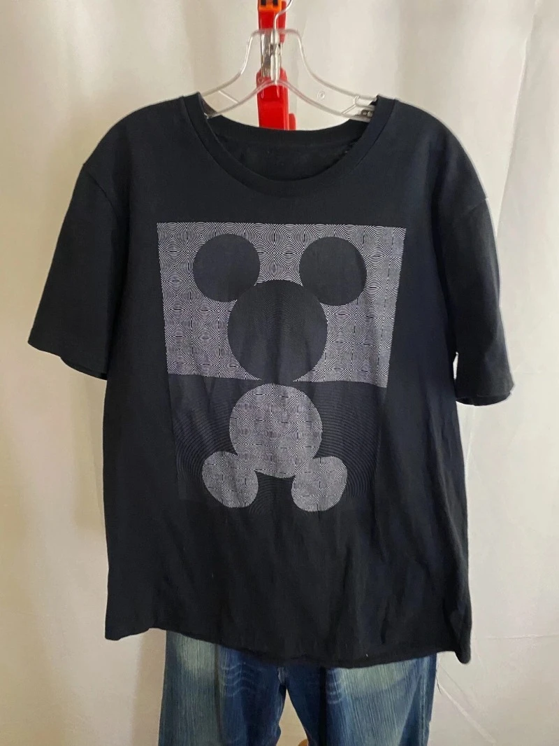 

Футболка Potdemiel с двойным принтом и Микки Маусом, футболка из 100% хлопка с очень большим принтом, темно-синяя повседневная рубашка