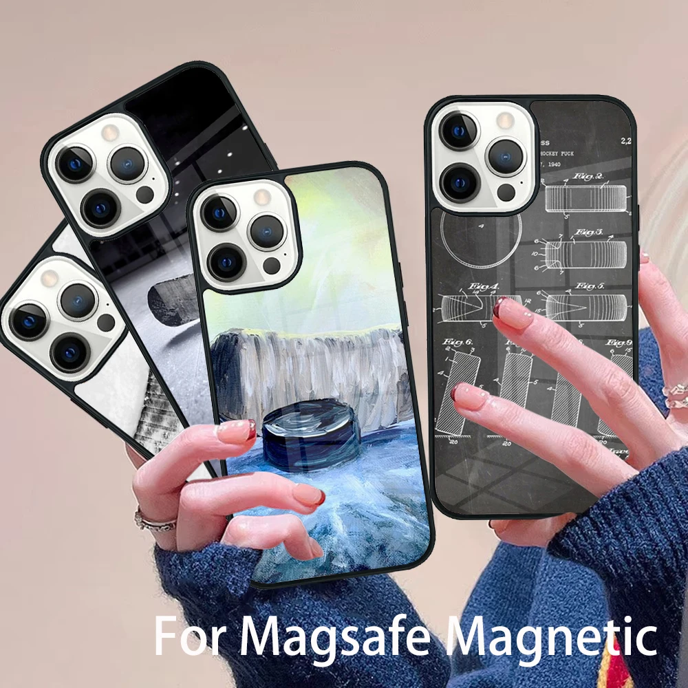 

Ice Hockey Puck Phone Case Magesafe Magnetic Wireless Charge Cover For IPhone 16 11 12 13 14 15 Pro Max Plus