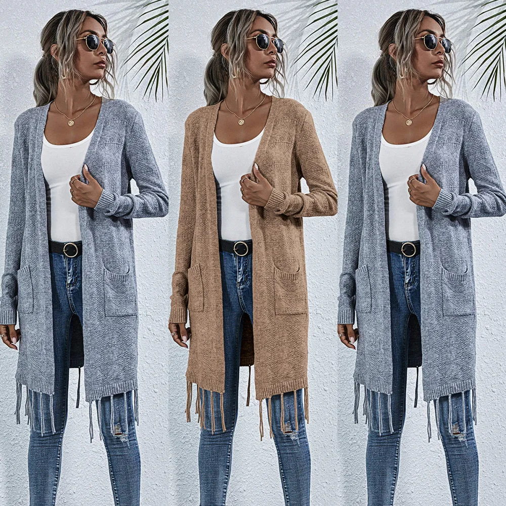 

Women's Long Fringed Cardigan Sweater Jaet 202 Winter Faion Outerwear Soft Cozy Knitted n Sle