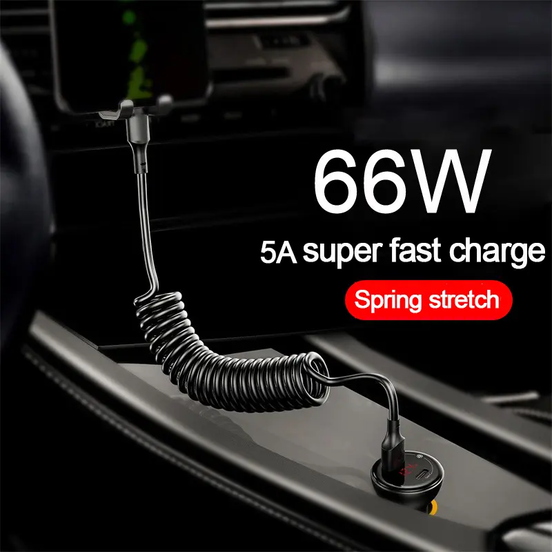 كابل شحن سريع قابل للسحب للسيارة USB Type C/Type C إلى Type C/USB LIGHTNING لهواتف iPhone 16 و15 و14 وSamsung وXiaomi وOnePlus - 3