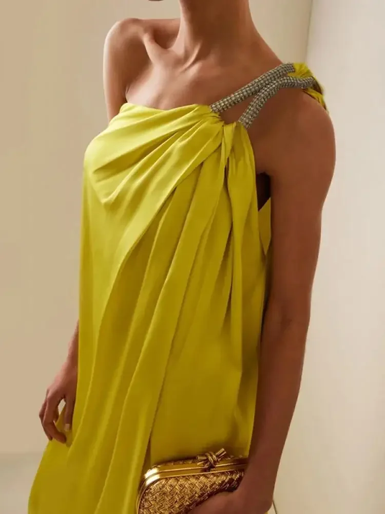 Onecozyday vrouwen Temperament Banket Jurken 2025, Zomer Mode One-schouder Mouwloze Feestjurk Split-side Maxi Jurk