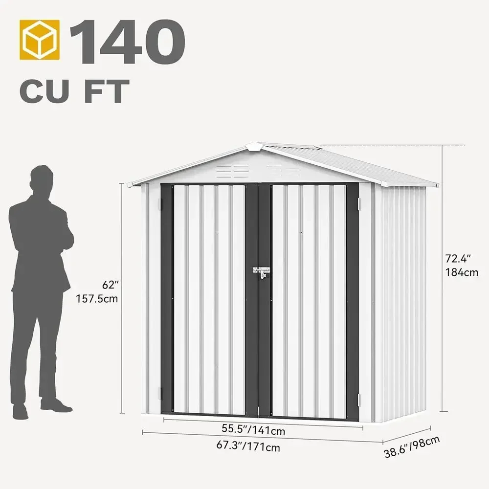 Sturdy Metal Outdoor Storage Shed with Secure Door and Ventilation for Tools, Mowers, Bikes, and More in White
