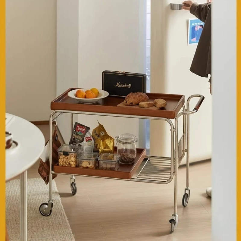 

Retro tea trolley Internet celebrity solid wood sofa side table medieval Japanese movable coffee table living room side cabinet