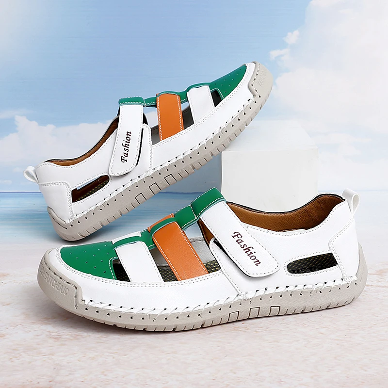 

Summer Men Sandals Genuine Leather Mens Casual Shoes Outdoor Men Leather Sandals for Men Beach Shoes Roman mens Shoes