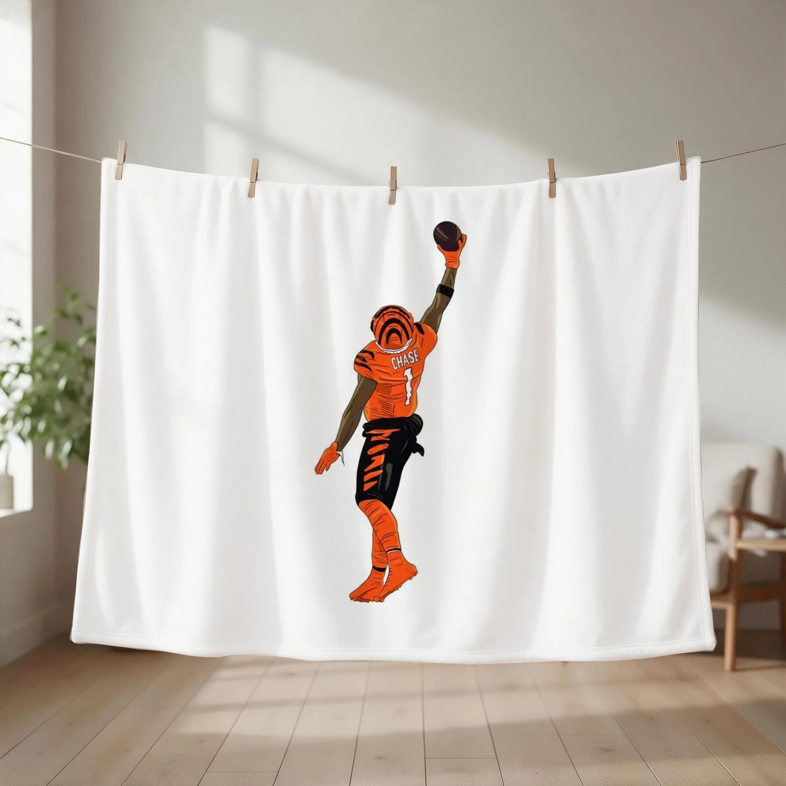 Ja'Marr Chase One Handed Catch Throw Blanket couch cozy soft plush fuzzy picnic outdoor blanket