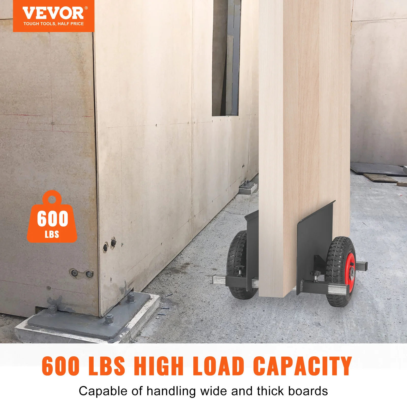 VEVOR Heavy Duty Panel Slab Dolly Terrain Moving Cart with Pneumatic Wheels Adjustable Clamp for Drywall Sheet Material Handling