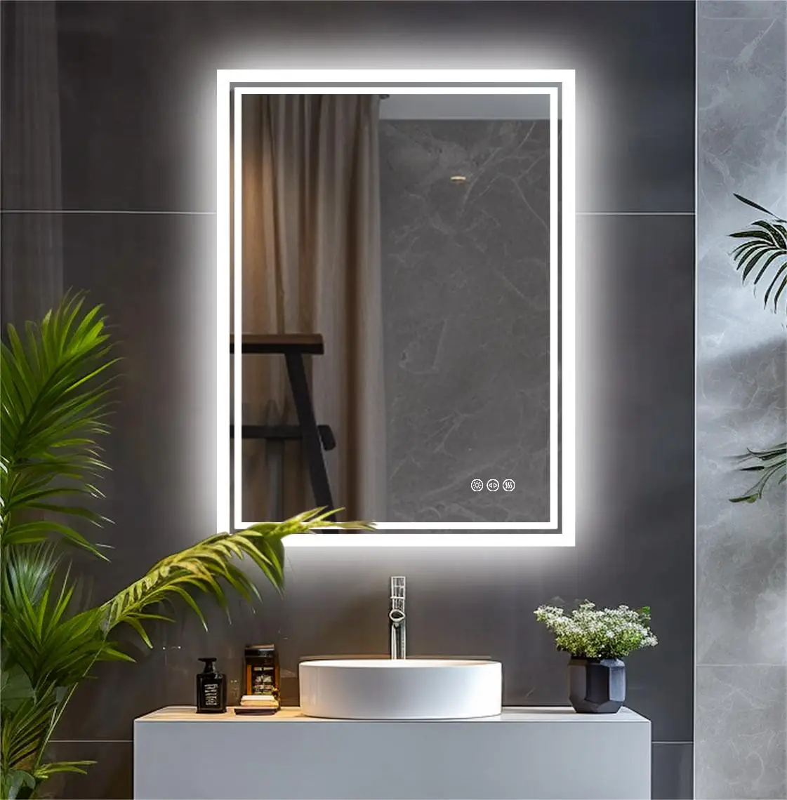 LED Light Bathroom Mirror Illuminated Wall Mounted Vanity Makeup Anti-Fog Rectangle 3 Colors Touch Light