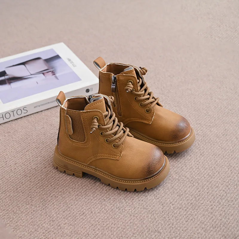 

Children's Fashionable Short Boots, Desert Shoes, Pure Color New Spring and Autumn Styles, Girls' Boys' Casual Leather Boots