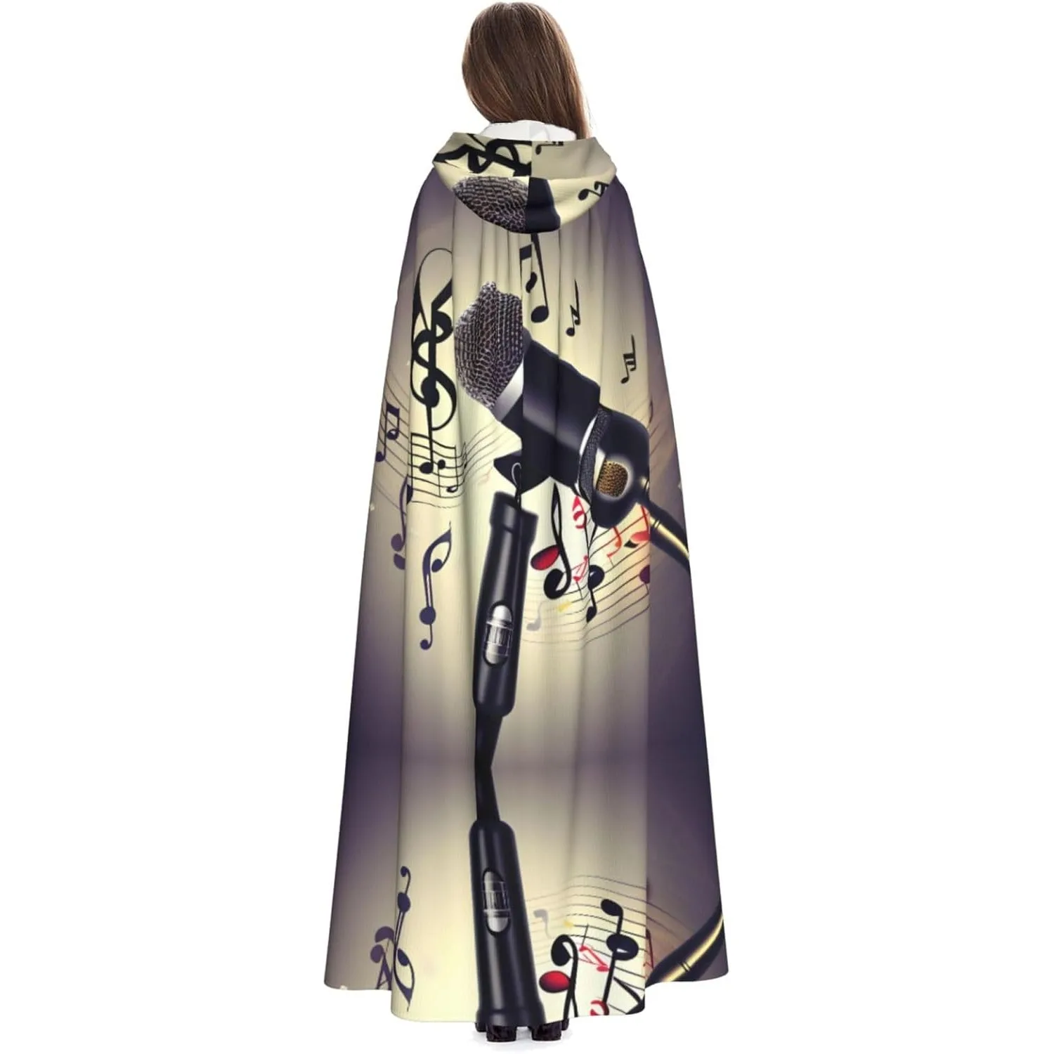 

Микрофон с музыкальной нотой и принтом, накидка с капюшоном для взрослых, карнавальная фестивальная накидка, халат для косплея, костюм для вечеринки, готический карнавал