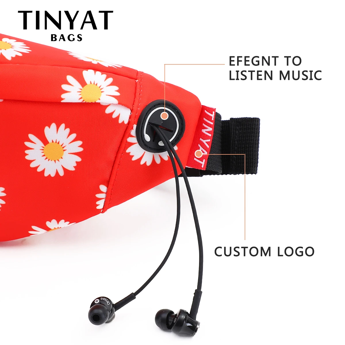 Tinyat Red Floral Waist Bag for Women 2024 Trendy Daisy Pattern Fanny Pack Adjustable Strap Ideal for Travel Outdoor Activities