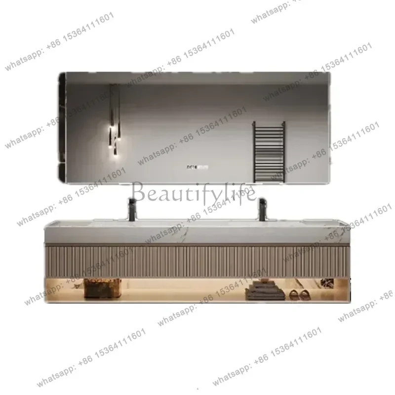 

French Light Luxury Rock Slab Seamless Double Basin Bathroom Combination Bathroom Washstand Solid