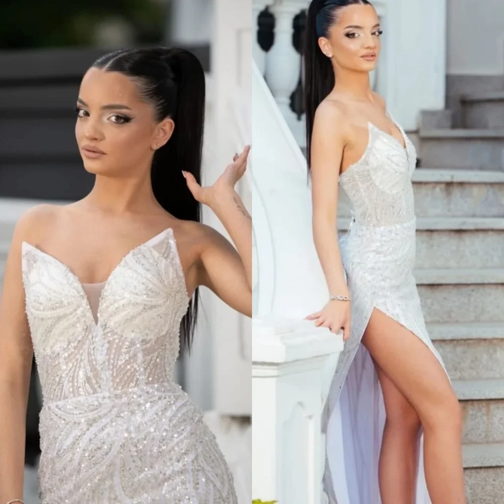 

Customized Exquisite Strapless Sleeveless Evening Dress High Quality Organza Prom Dresses Luxury Crystal Bridal Party Gowns