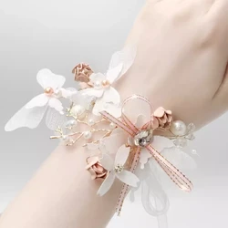 ramillete damas de honorBride and brides maid wrist flower wedding sister group hand garland forest style small fresh wedding