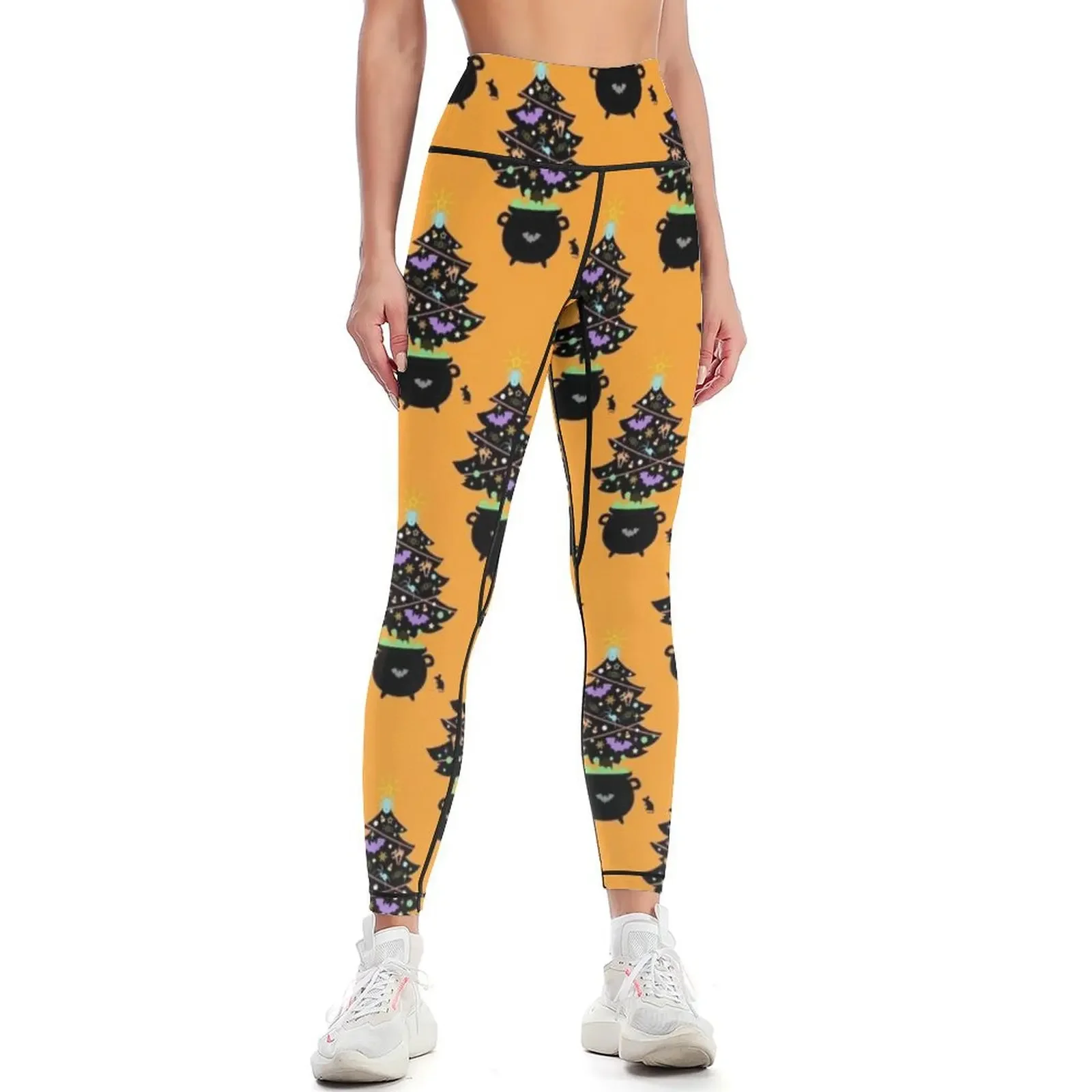 

Tis the Season to be Spooky - Xmas, Halloween, Tree, Cat, Bat, Candy, Corn, Mouse, Spider, Star, Ornaments, Caldron, Pa Leggings