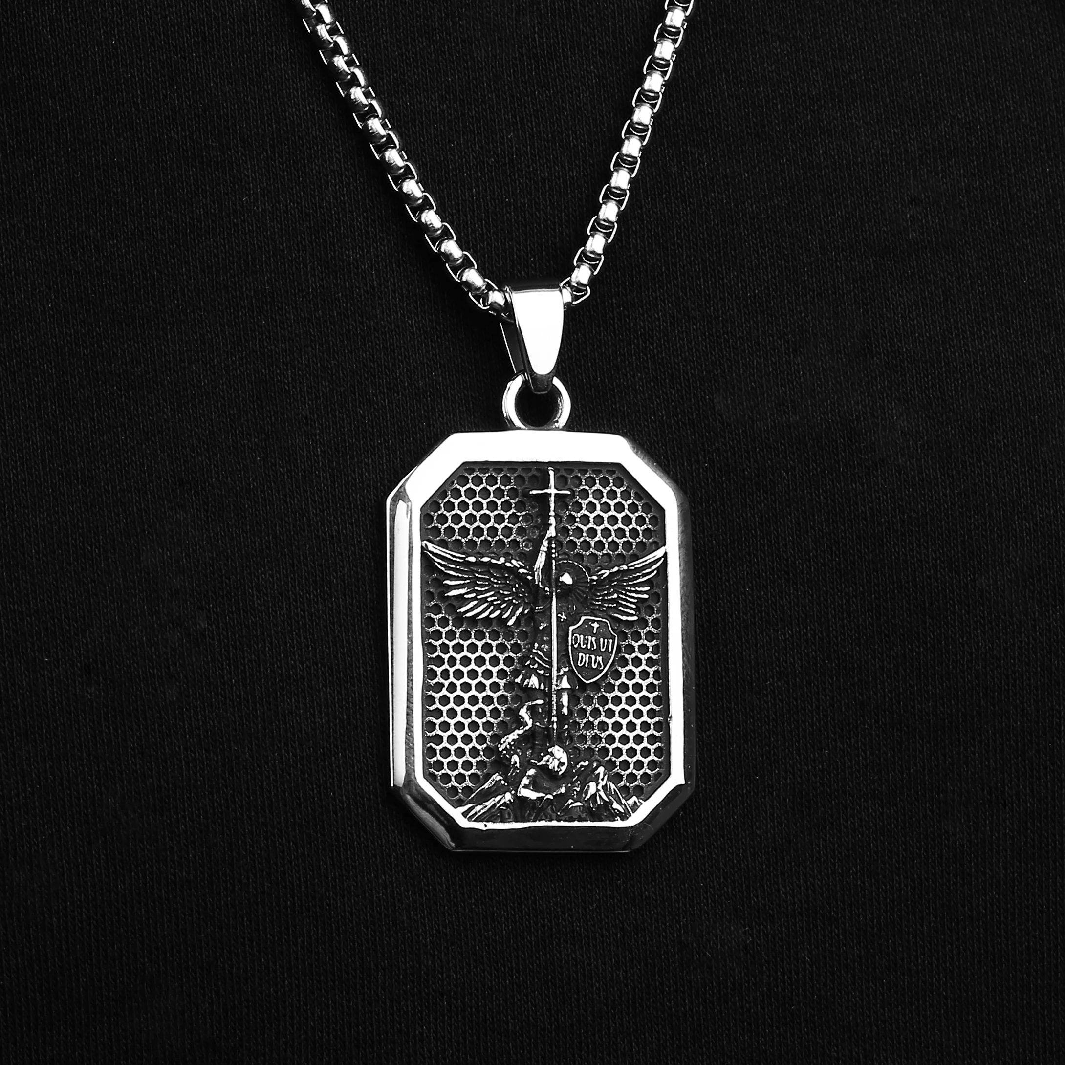 Colgante de acero inoxidable para mujer, collar con colgante de San Miguel, el Arcángel, patrón católico, regalo fior, novedad de 2024