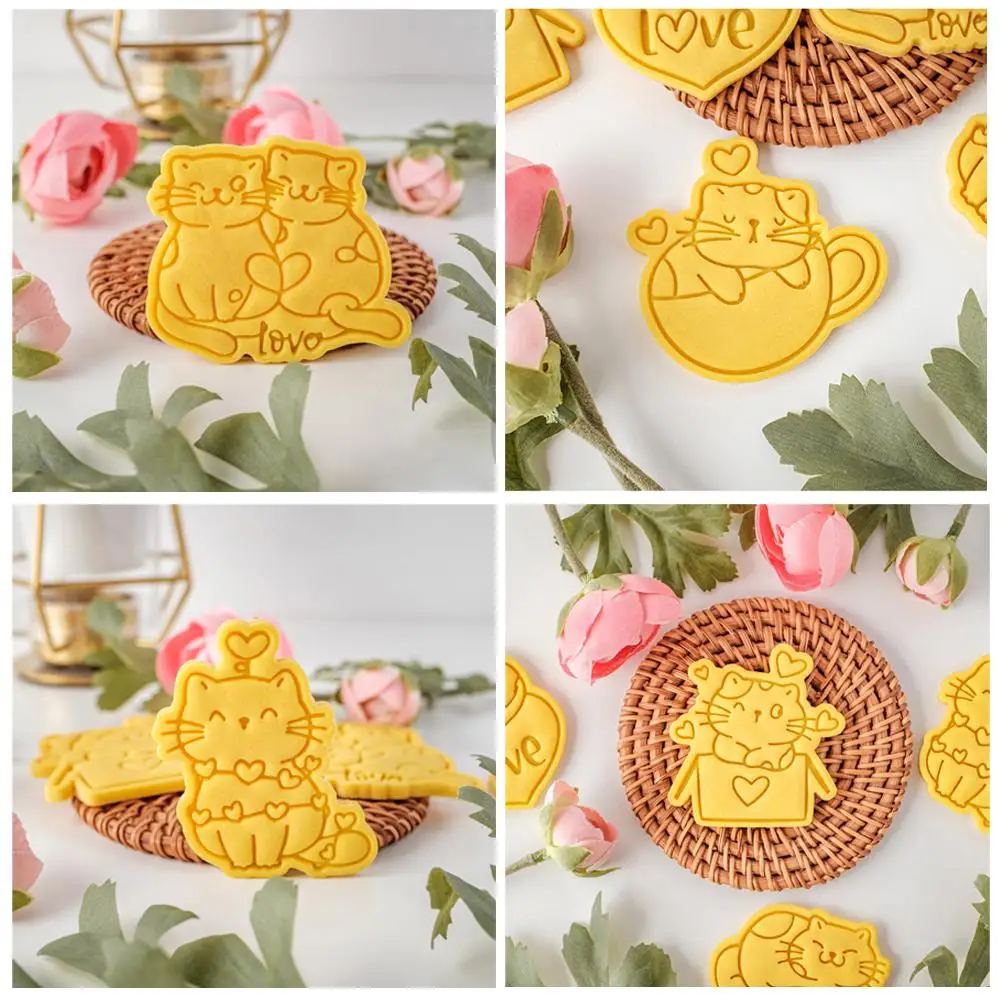 Valentine's Day Cute Cookie Mold Wedding Party Stamp Baking Decorations Cutters Kitten Fondant Biscuit Tools Cake Carto M7y3