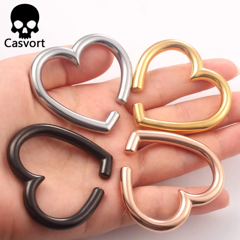 Casvort 10 PCS Wholesale 316 Stainless Steel Large Heart  Ear Weights Hangers Ear Plugs Tunnels Body Piercing Jewelry