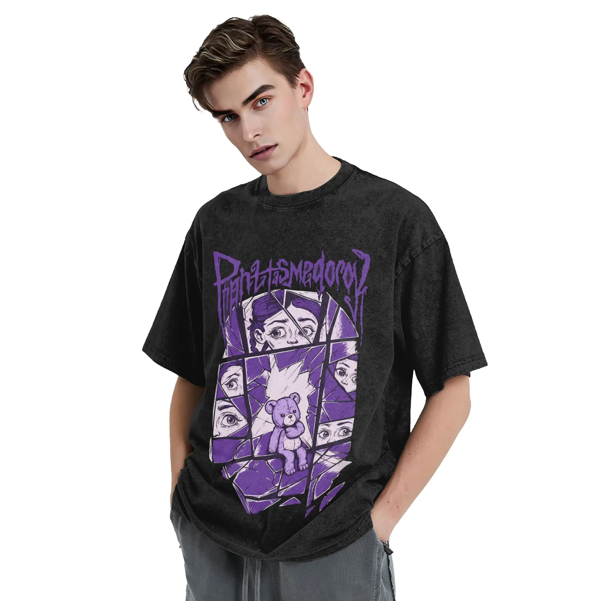Men's T Shirt Phantasmagoria Washed T-Shirts Leisure  Beach Tee Shirt Y2K Retro Design Casual Clothing Dropshipping