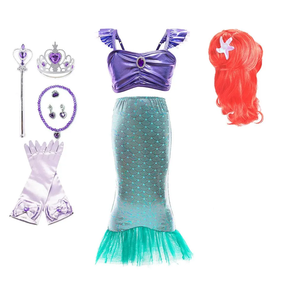 

Summer Girls Little Mermaid Princess Dress Up Kids Halloween Ariel Fancy Costume Children Beach Pool Party Outfit Clothes 3-10T