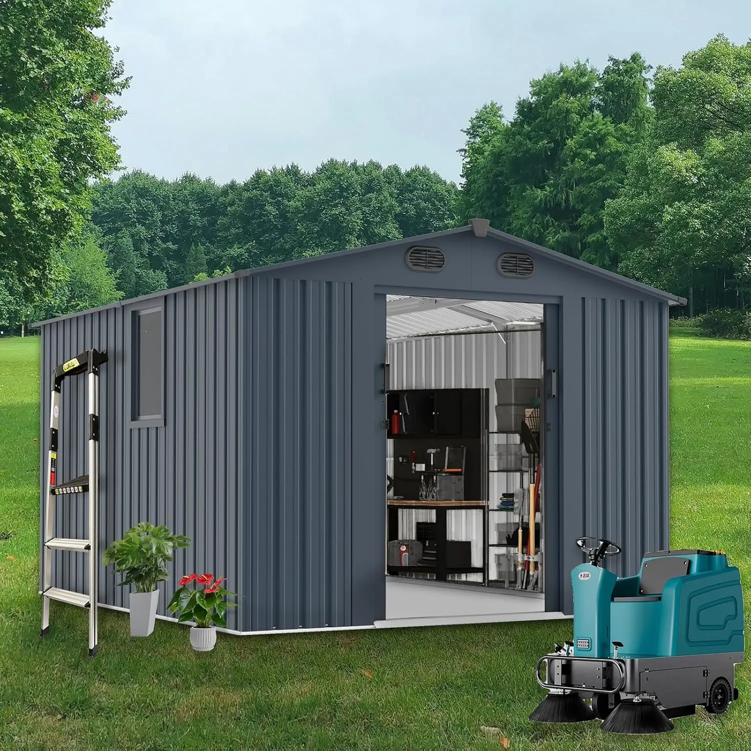 Outdoor Storage Shed 8x10 FT with Window - Metal Sheds & Outdoor Storage for Motorcycle, Bike, Garden Tool,, Customized