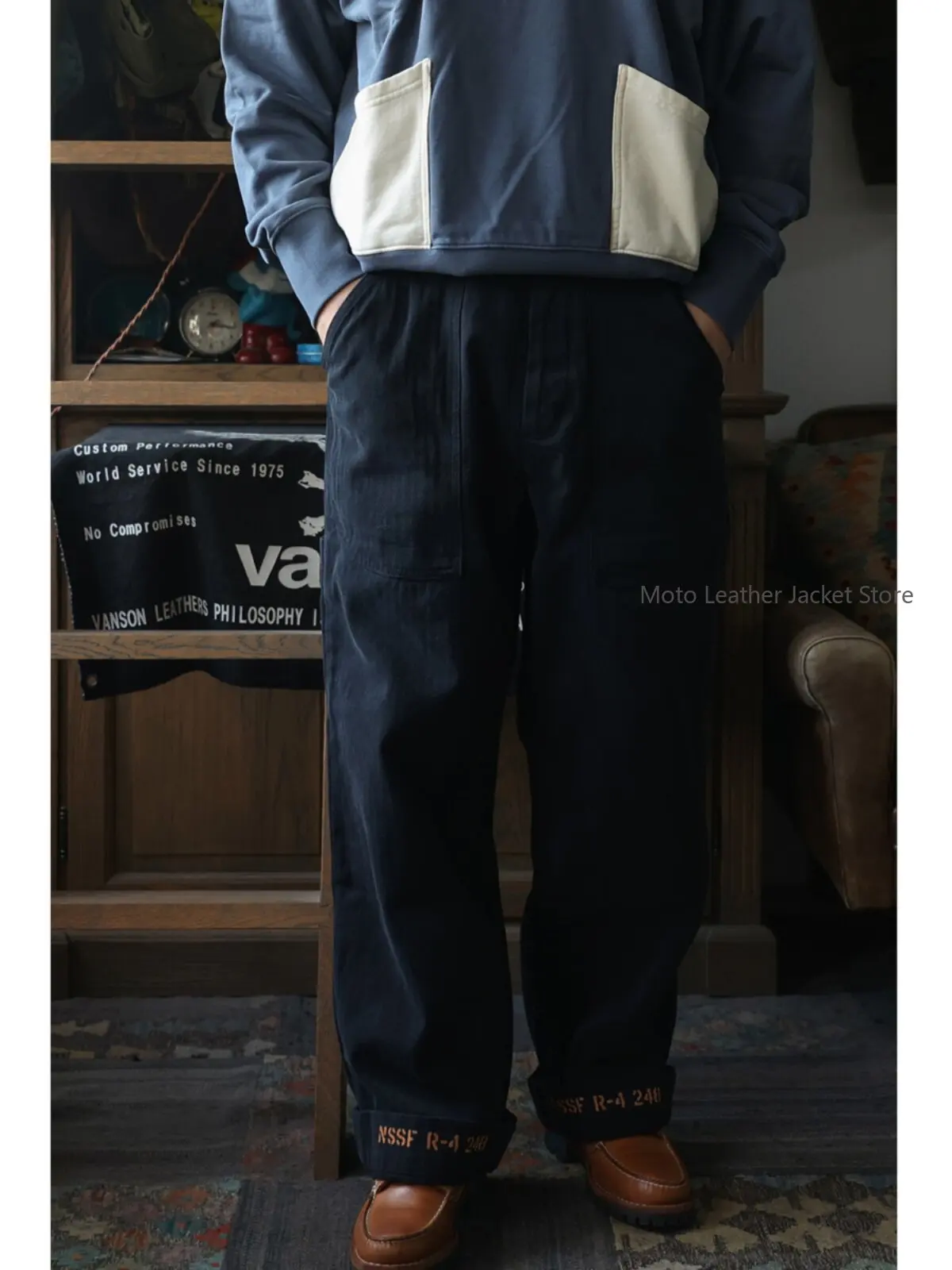 Secondorder FW23 Navy Work Pants Vintage Heavyweight Washed Herringbone Work Trousers