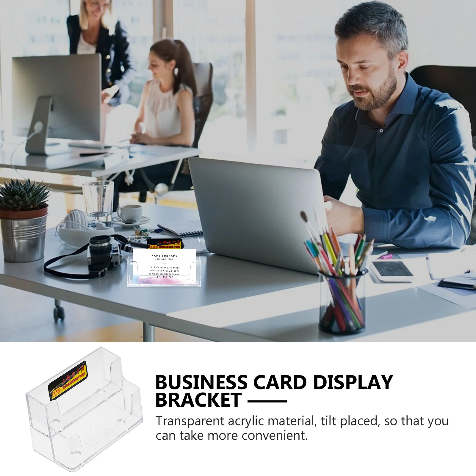 

2Pcs Business Card Holders Acrylic Transparent Desktop Cards Stand Office Desk Organizer Name Cards Display Holder